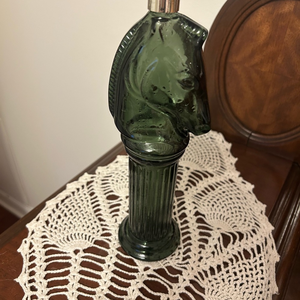 Avon Dark Green Horse Head Glass Bottle
